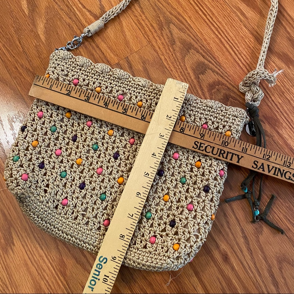Vintage Y2K does 70’s Beaded Macrame Purse Boho Purse Wooden Bead Bag Crossbody - Picture 8 of 15